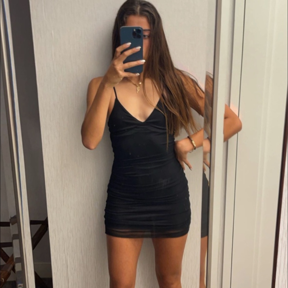 BP Black Mesh Ruched Mini Dress